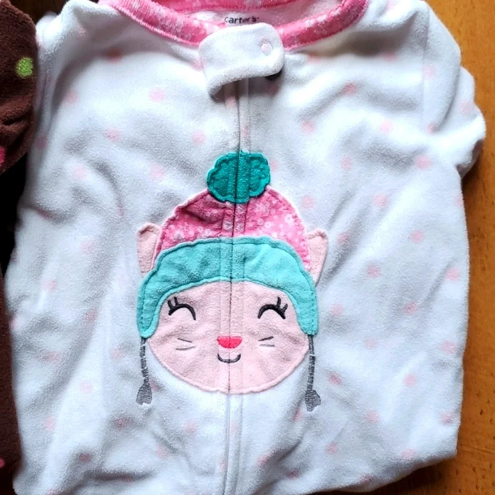 Carters Girls 3 Pack Lightweight Fleece Long Sleeve Footies Pajamas‎ Size 6M